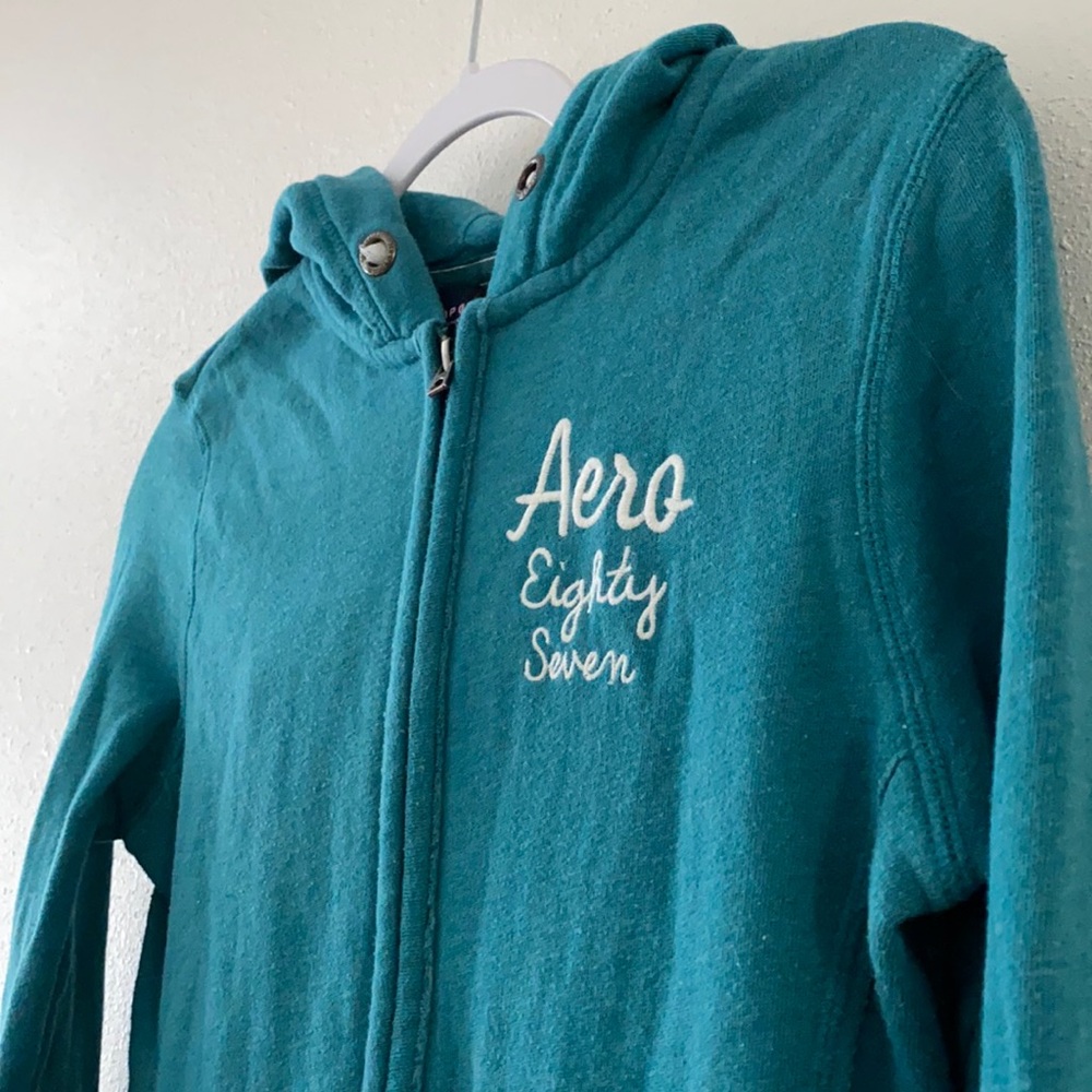 Aeropostale Teal Zip Up Sweater Hoodie